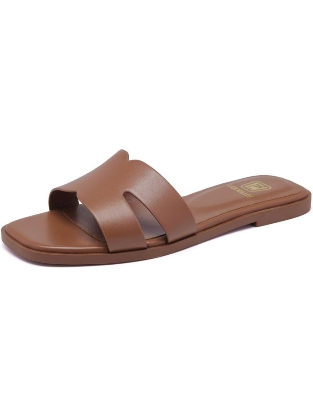 Women's Brown Flat Comfortable Slide Fashion Square Open Toe Slip Beach Sandal